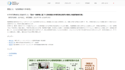 Basic Research (S), “Understanding Cognitive Individuality Based on a Unified Brain Theory: Assisting People with Developmental Disorders”